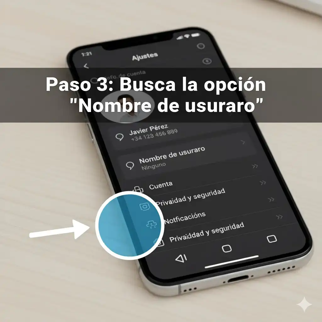 Busca la opción "Nombre de usuario" en telegram
